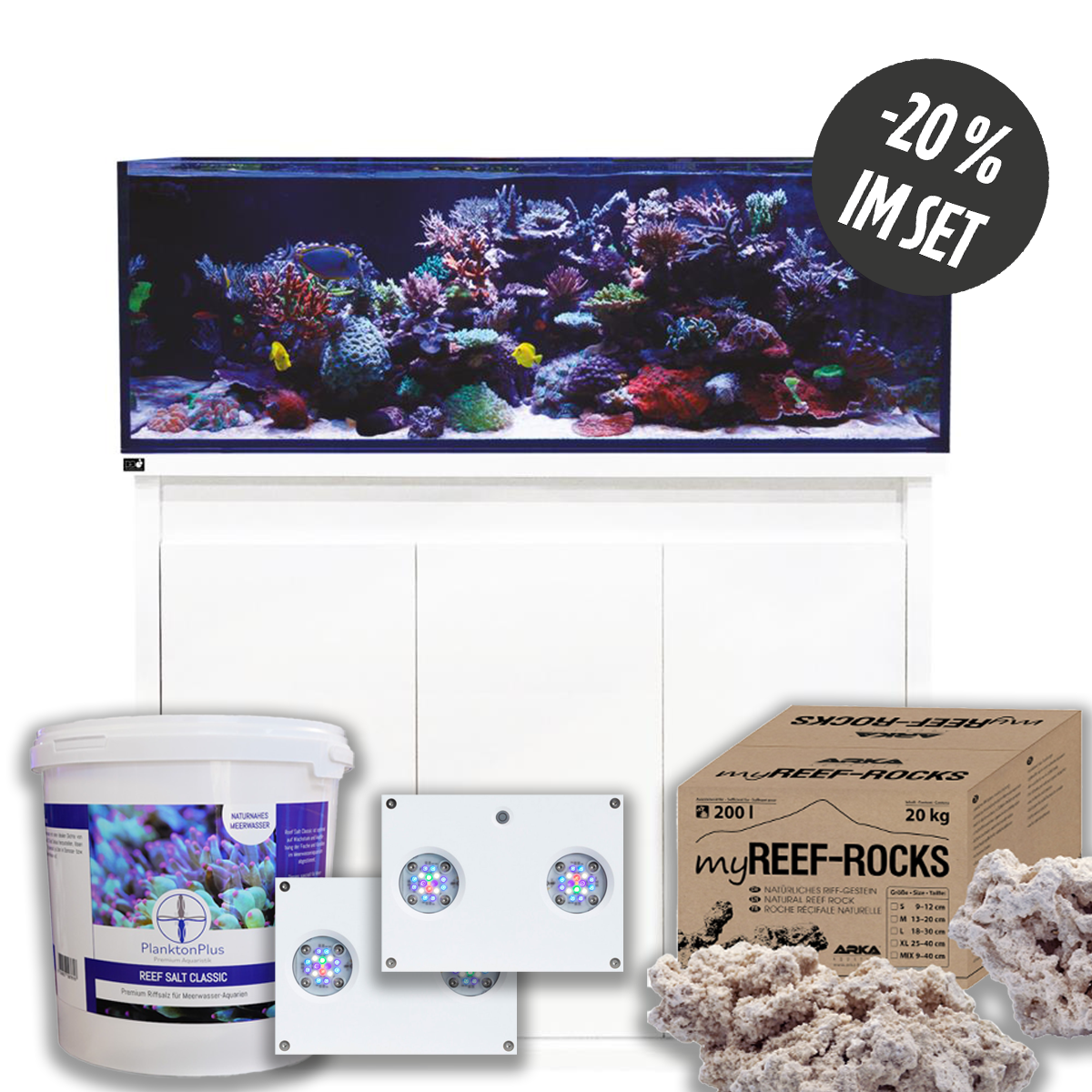 D-D Reef-Pro 1200 D-LUX White Gloss Aquarium inkl. Beleuchtung, Riffaufbau, Salz