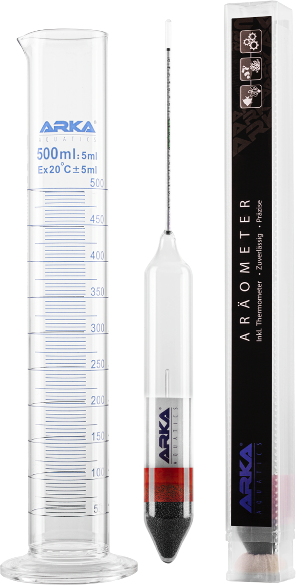 ARKA Aräometer inkl. Thermometer + Messzylinder aus Borosilikatglas
